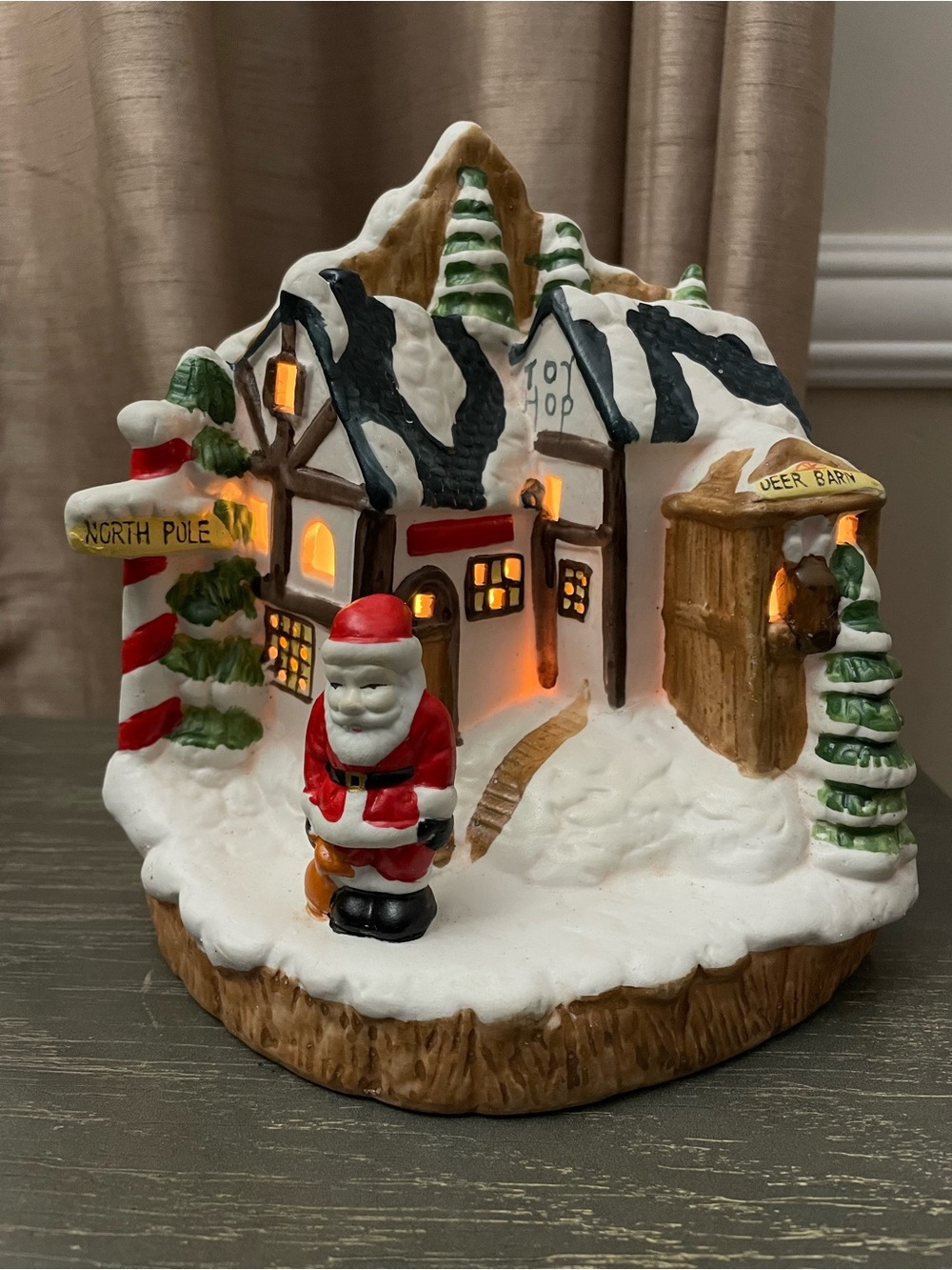 Ceramic Santa North Pole Village Décor - vintage ceramic lighted snowy scenery